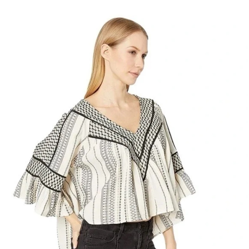 Free People Cream and Black Boho Top